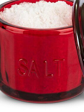 Red Glass Salt Container with Lid Salt Box Kitchen Salt